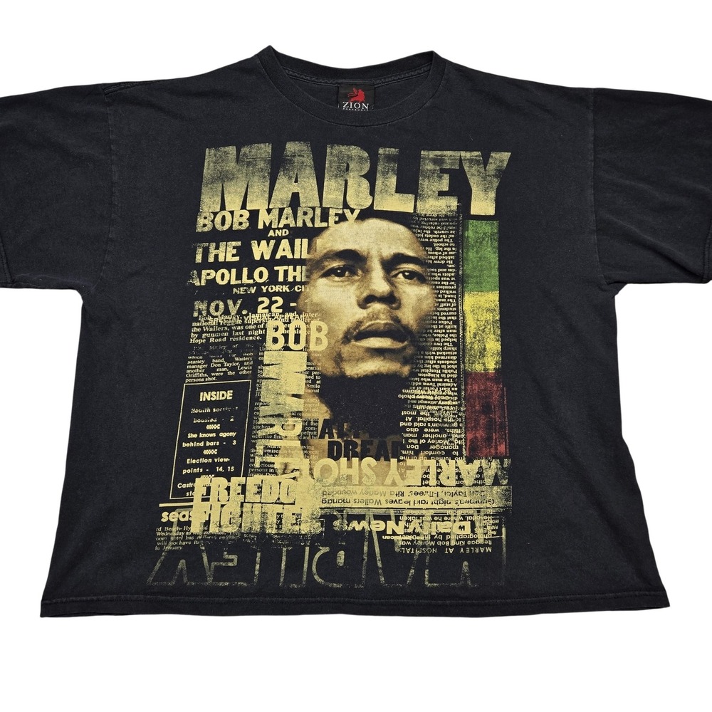 Bob Marley Shirt Mens Big 1X Black‎ Zion Rootswear Apollo Reggae Graphic Tee